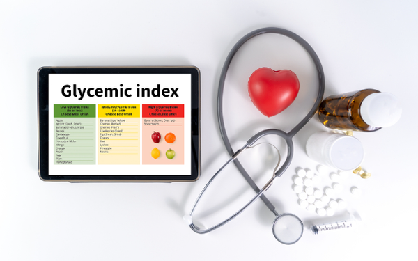 A glycemix index chart next to a stethoscope
